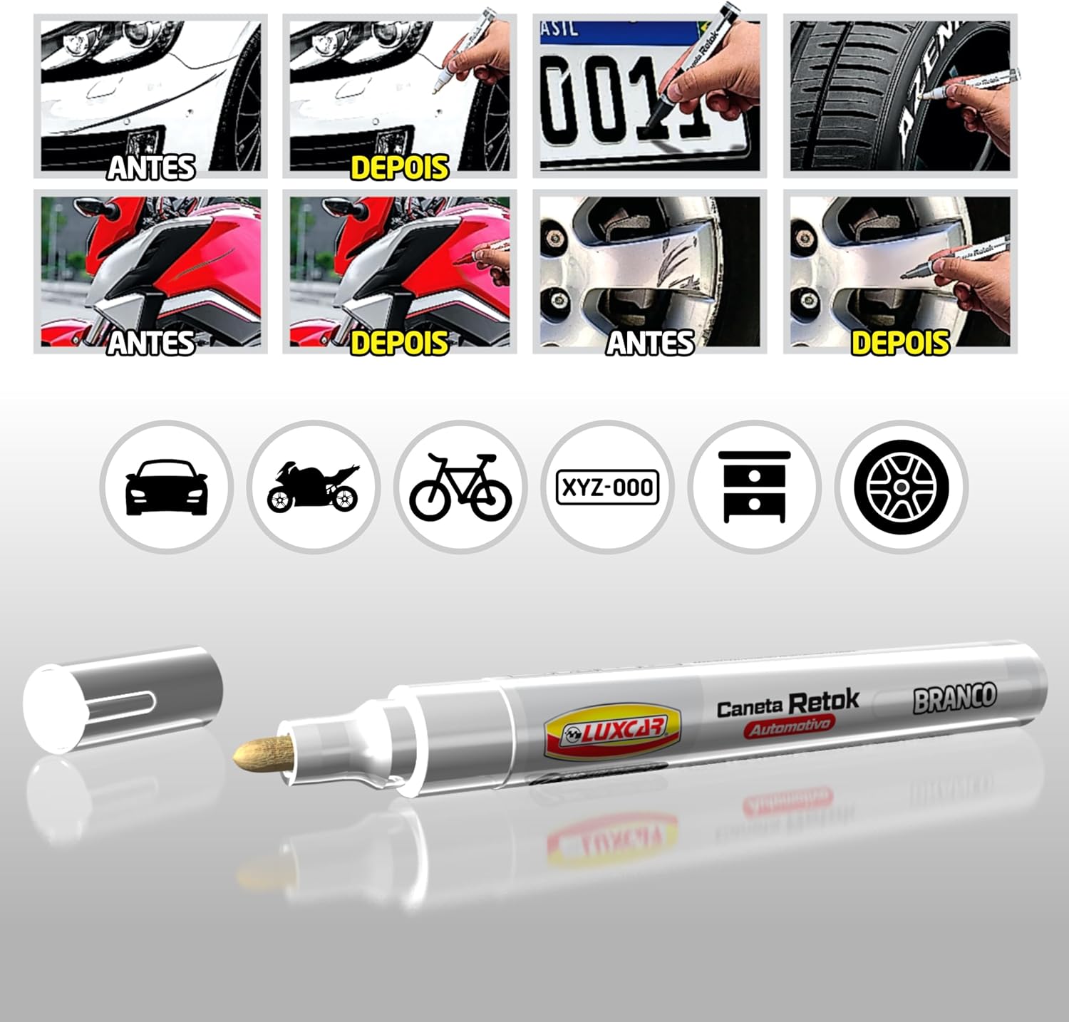 Caneta Retok Automotiva Branca Tira Riscos Acabamento Brilho Secagem Rápida IZEPAINT PRO