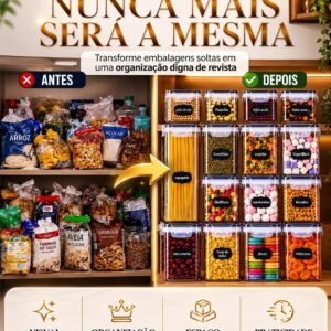 Kit 15 Potes Herméticos Empilháveis 4 Tamanhos Silicone Etiquetas Vedação Forte IZEKEEP PRO