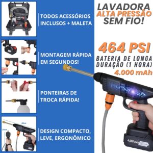 Lavadora Alta Pressão Portátil Sem Fio Recarregável Bivolt Preta 127V/220V Potência IZEJET PRO Lavadora Alta Pressão Portátil Sem Fio Recarregável Bivolt Preta 127V/220V Potência IZEJET PRO