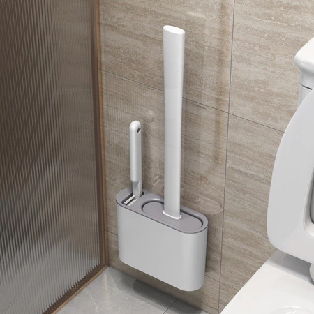 Escova Sanitária de Silicone 2 em 1 com Suporte Adesivo Branco/Preto Compacta Premium IZEWALL PRO IZESHOP
