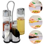 Galheteiro 4 Peças Vidro Transparente Tampa Inox Suporte Cromado Premium IZESHINE PRO