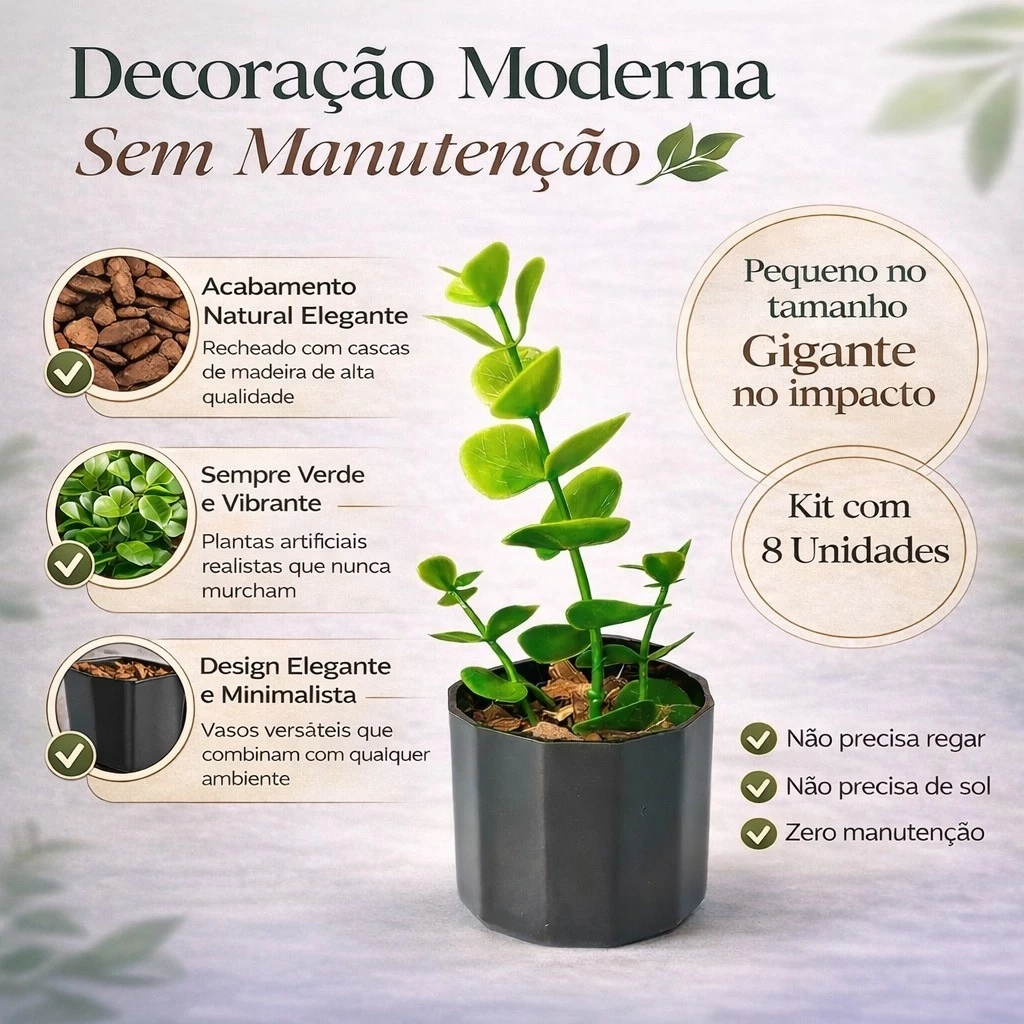 Kit 4 Vasos Decorativos Artificial Melamina 12cm Elegante IZEHOME PRO IZESHOP
