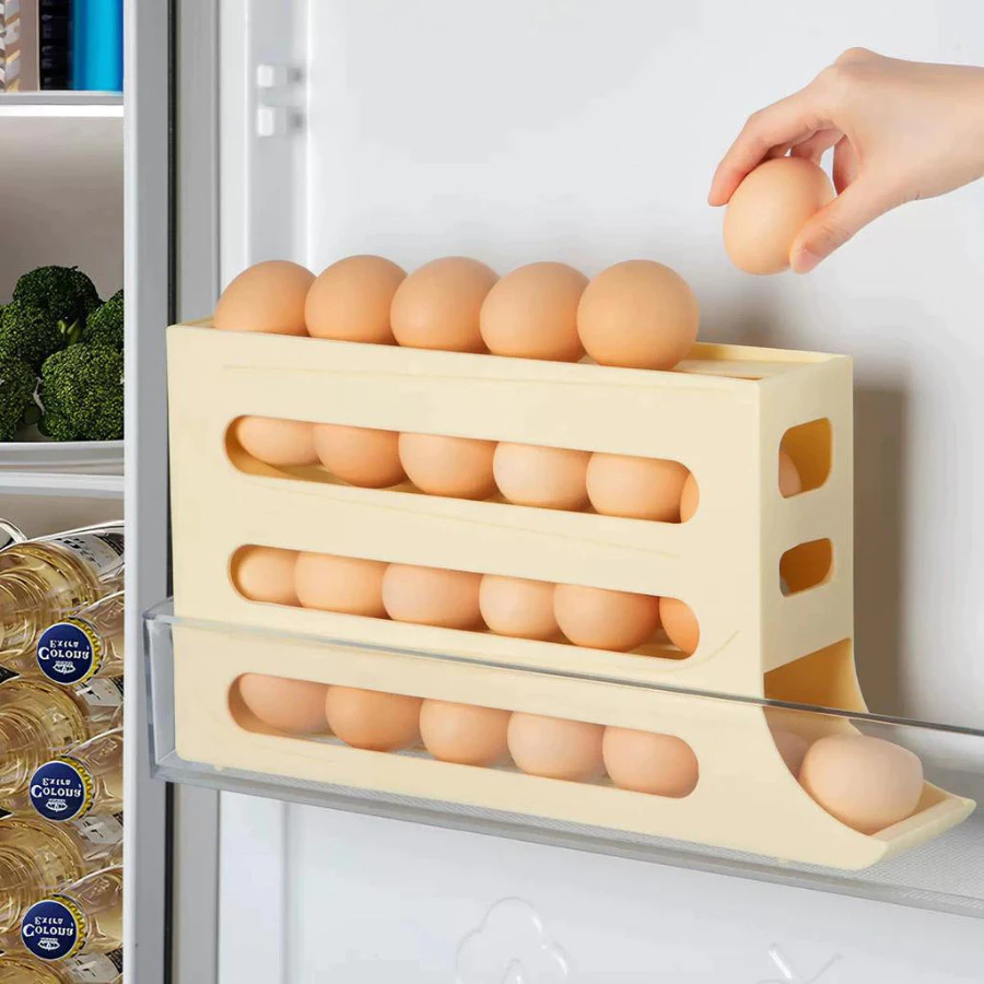 Porta Ovos 4 Andares 30 Unidades Branco Plástico BPA Free Deslizante Automático IZEFRESH PRO IZESHOP