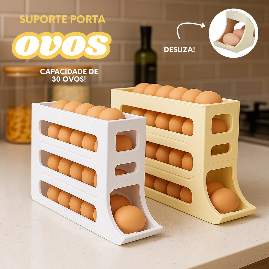 Porta Ovos 4 Andares 30 Unidades Branco Plástico BPA Free Deslizante Automático IZEFRESH PRO IZESHOP