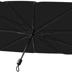 Protetor Solar para Para-brisa Retrátil UV50+ Dobrável com 10 Hastes, Preto e Prata, para Carros, Vans e Caminhonetes IZEAuto Protect