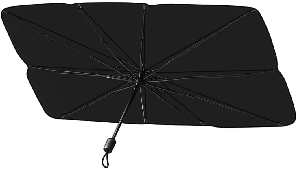 Protetor Solar para Para-brisa Retrátil UV50+ Dobrável com 10 Hastes, Preto e Prata, para Carros, Vans e Caminhonetes IZEAuto Protect
