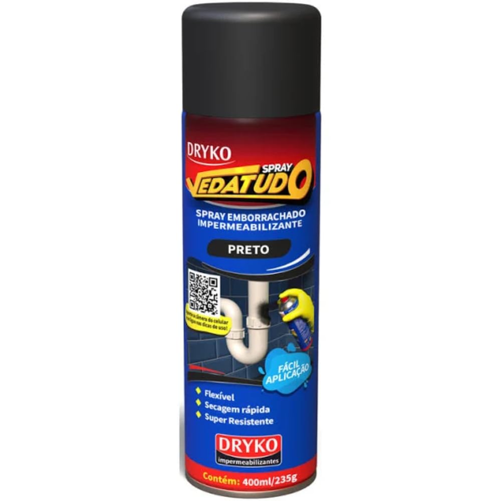 Dryko Spray Impermeabilizante Vedatudo Preto 400ml Borracha Líquida Antivazamento Secagem Rápida IZEPROTECT MAX