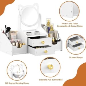 Organizador de Maquiagem com Espelho Embutido, Gavetas Deslizantes e Compartimentos Personalizáveis para Penteadeira IZE GLOW