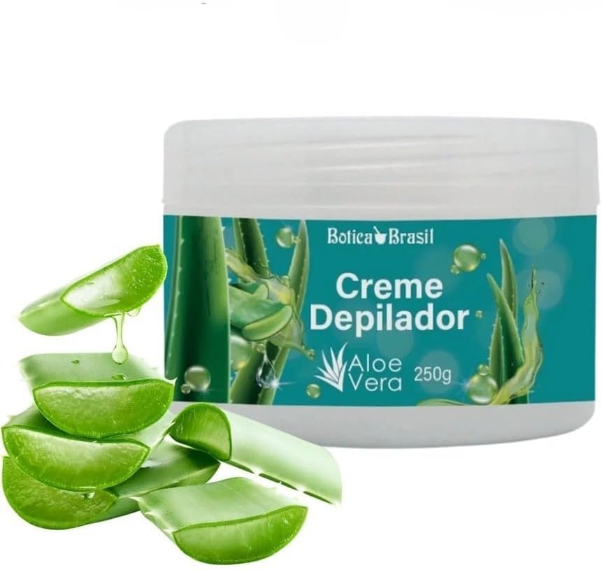 Creme Depilatório Botica Brasil com Aloe Vera 250 g, ação em até 15 minutos, dermatologicamente testado para pernas, axilas e virilha