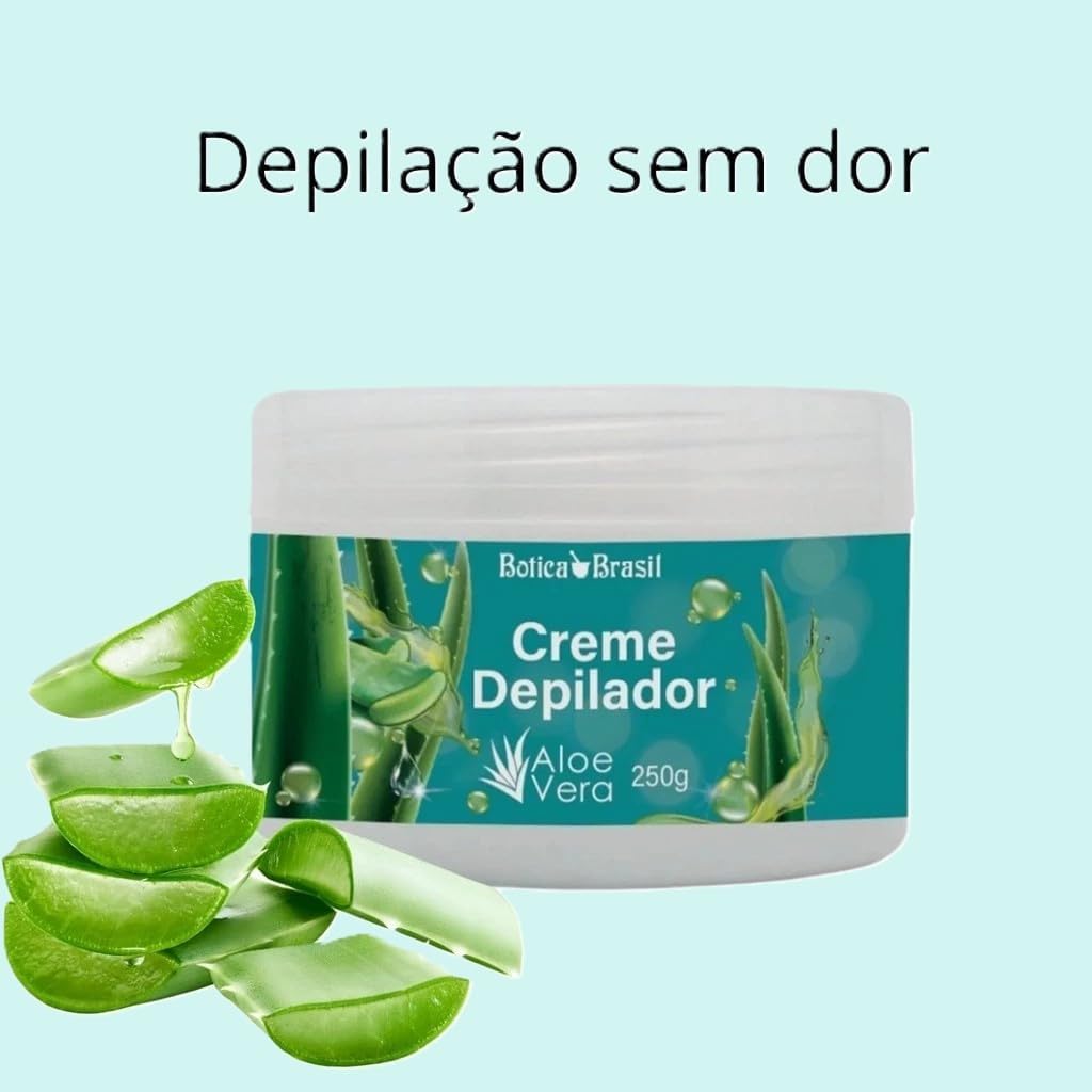 Creme Depilatório Botica Brasil com Aloe Vera 250 g, ação em até 15 minutos, dermatologicamente testado para pernas, axilas e virilha