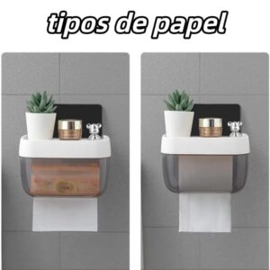 Suporte para Papel Higiênico de Parede com Caixa Organizadora, Instalação sem Furação, Compacto para Banheiro IZEHOME