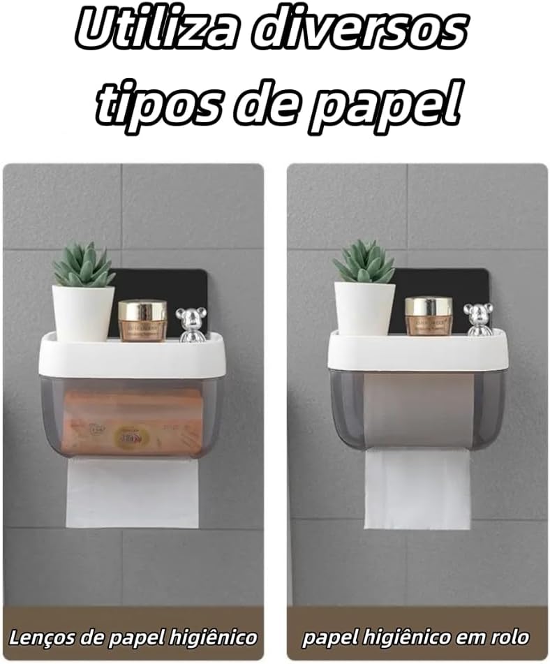 Suporte para Papel Higiênico de Parede com Caixa Organizadora, Instalação sem Furação, Compacto para Banheiro IZEHOME