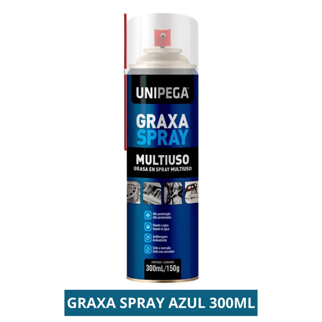 Unipega Graxa Spray Lubrificante Multiuso 300ml Alta Aderência Anti-Corrosão IZELUBE PRO