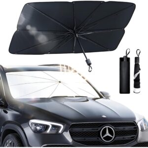 Protetor Solar para Para-brisa Retrátil UV50+ Dobrável com 10 Hastes, Preto e Prata, para Carros, Vans e Caminhonetes IZEAuto Protect