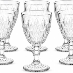 Jogo 6 Taças de Vidro Diamond 340 ml Transparente com Relevo Facetado para Drinks, Água e Mesa Posta IZEHOME