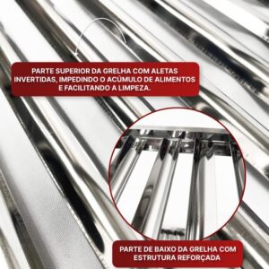 Grelha Uruguaia Inox 430 40 x 50 cm com Descanso Superior, Cabos com Manoplas de Madeira e Proteção Térmica IZECOOK BBQ