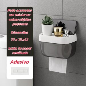 Suporte para Papel Higiênico de Parede com Caixa Organizadora, Instalação sem Furação, Compacto para Banheiro IZEHOME