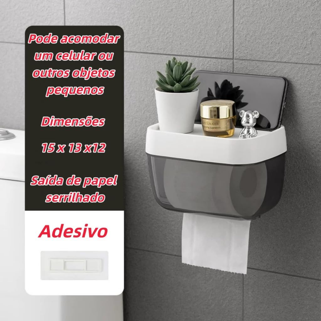 Suporte para Papel Higiênico de Parede com Caixa Organizadora, Instalação sem Furação, Compacto para Banheiro IZEHOME