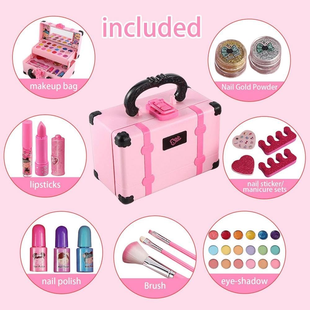 Conjunto de Maquiagem Infantil Lavável 32 Peças com Estojo, Gloss, Sombras, Blush e Acessórios para Nail Art IZE GLOW