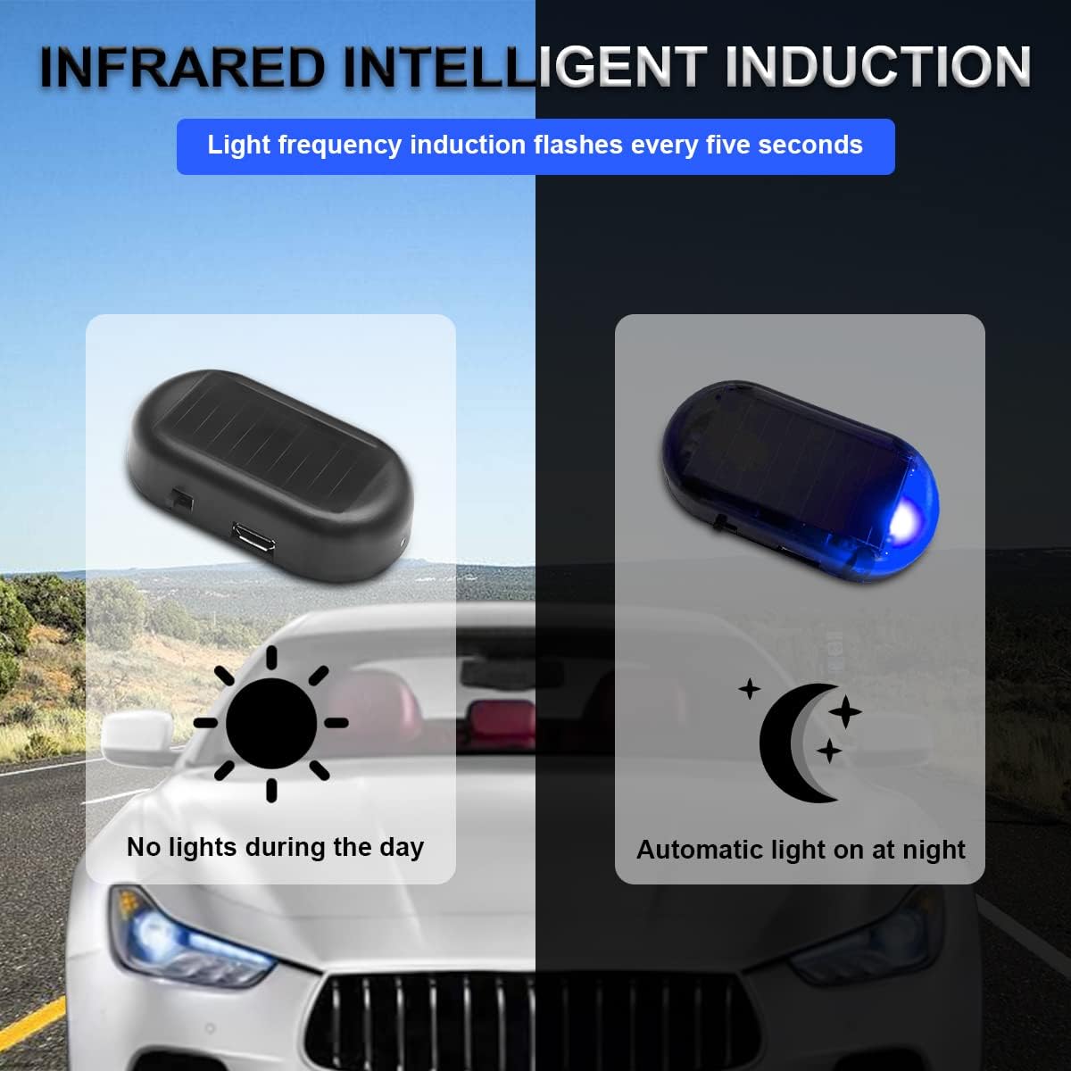 Alarme Antifurto Carro Solar USB LED Piscante Azul Sem Fio Instalção Fácil IZEGUARD PRO