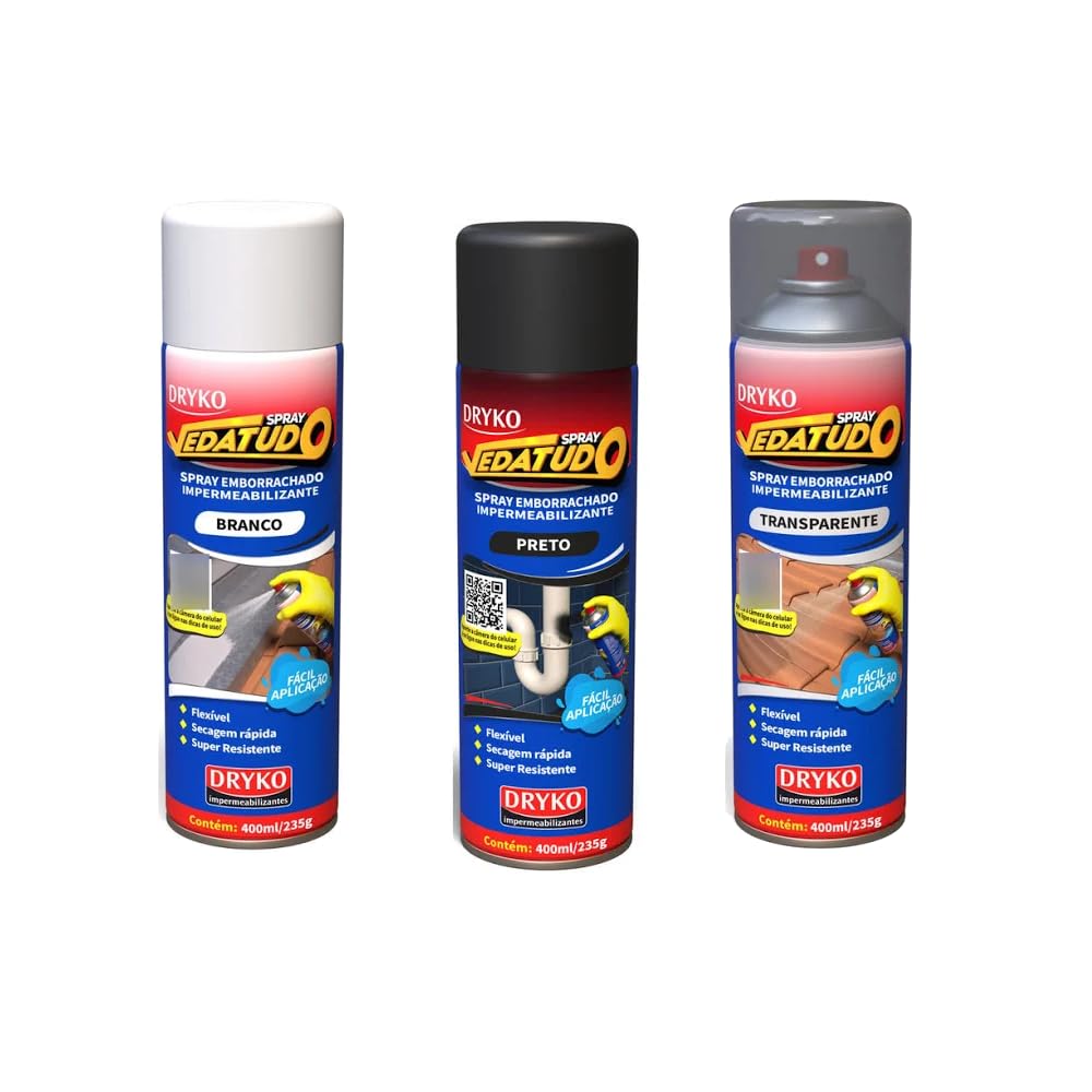 Dryko Spray Impermeabilizante Vedatudo Preto 400ml Borracha Líquida Antivazamento Secagem Rápida IZEPROTECT MAX