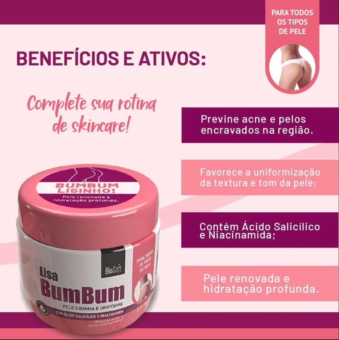 Creme Hidratante para Bumbum Bio Soft 120 g com Ácido Salicílico e Niacinamida, Renovação Celular e Hidratação IZECARE