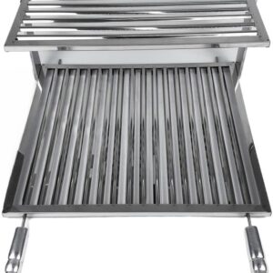 Grelha Uruguaia Inox 430 40 x 50 cm com Descanso Superior, Cabos com Manoplas de Madeira e Proteção Térmica IZECOOK BBQ
