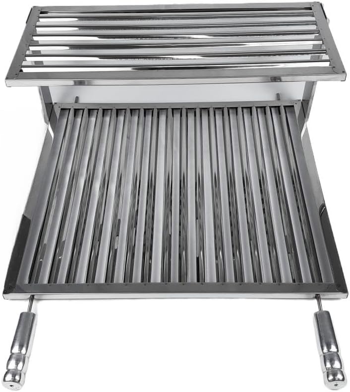 Grelha Uruguaia Inox 430 40 x 50 cm com Descanso Superior, Cabos com Manoplas de Madeira e Proteção Térmica IZECOOK BBQ