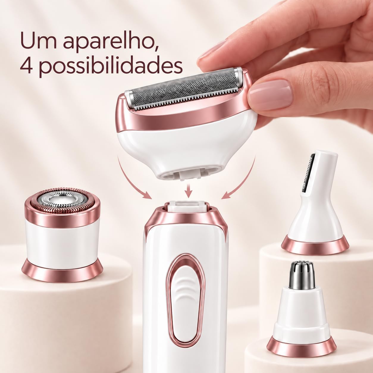 Depilador Elétrico Feminino 4 em 1 Recarregável USB Sem Fio com 4 Cabeças em Aço Inoxidável para Rosto e Corpo IZECARE