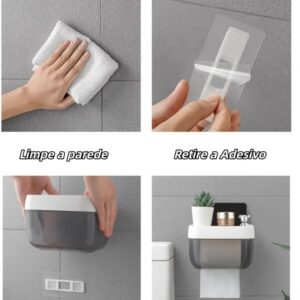 Suporte para Papel Higiênico de Parede com Caixa Organizadora, Instalação sem Furação, Compacto para Banheiro IZEHOME