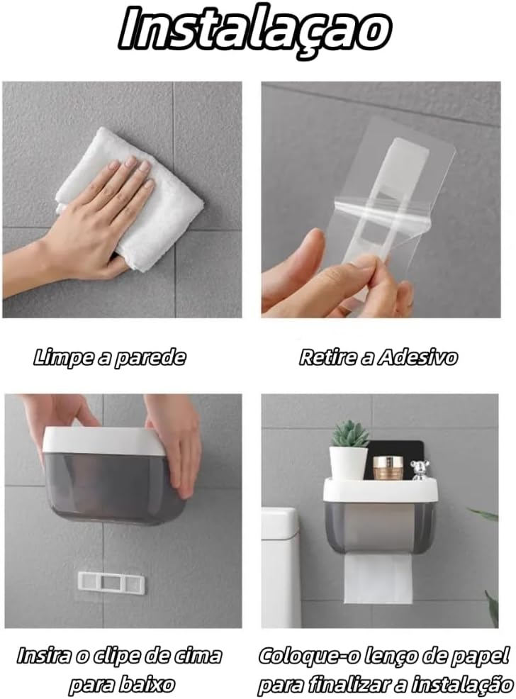Suporte para Papel Higiênico de Parede com Caixa Organizadora, Instalação sem Furação, Compacto para Banheiro IZEHOME