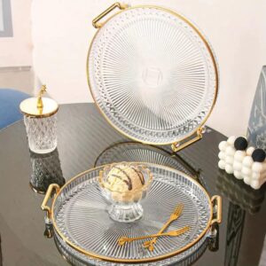 Bandeja Organizadora Redonda de Plástico com Alças, Borda Dourada e Elevada, 25,5 cm, para Servir e Decorar IZEHOME Bandeja Organizadora Redonda de Plástico com Alças, Borda Dourada e Elevada, 25,5 cm, para Servir e Decorar IZEHOME