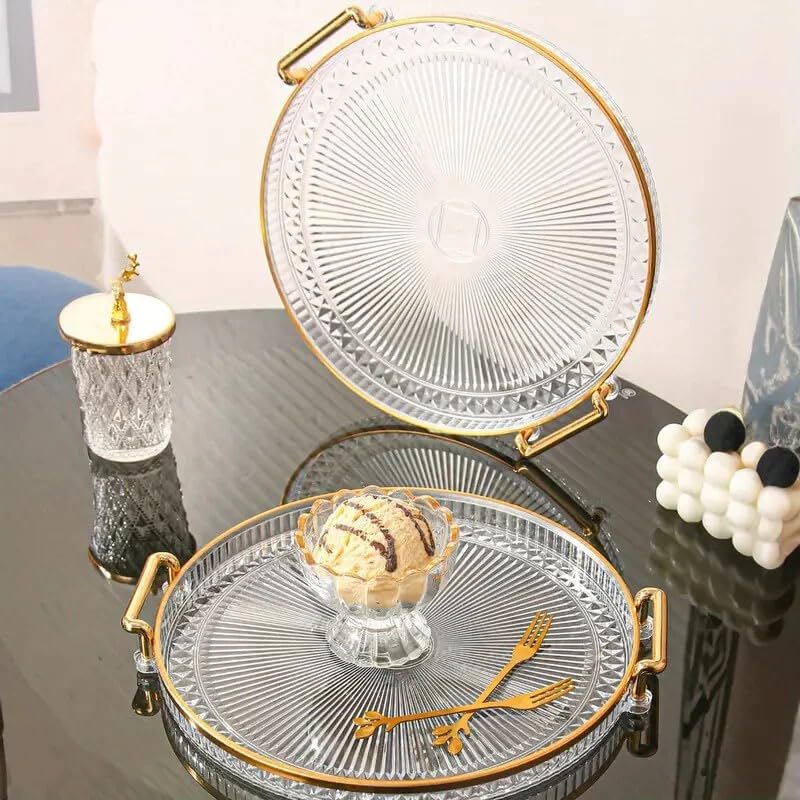 Bandeja Organizadora Redonda de Plástico com Alças, Borda Dourada e Elevada, 25,5 cm, para Servir e Decorar IZEHOME Bandeja Organizadora Redonda de Plástico com Alças, Borda Dourada e Elevada, 25,5 cm, para Servir e Decorar IZEHOME