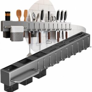 Organizador de Cozinha Parede Inox Cinza 10 Ganchos Multifuncional IZEKITCHEN PRO