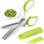 Tesoura de Ervas 5 Lâminas Inox Verde com Tampa Antiderrapante Multiuso IZECHOP PRO
