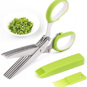 Tesoura de Ervas 5 Lâminas Inox Verde com Tampa Antiderrapante Multiuso IZECHOP PRO