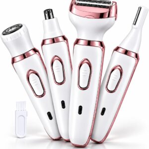 Depilador Elétrico Feminino 4 em 1 Recarregável USB Sem Fio com 4 Cabeças em Aço Inoxidável para Rosto e Corpo IZECARE