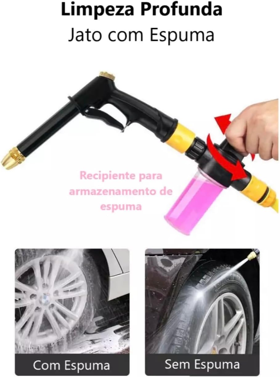 Esguicho para Mangueira com Ducha, 6 Formas de Jato, Bico de Alta Pressão e Reservatório para Espuma, Jardinagem e Carro IZEWASH