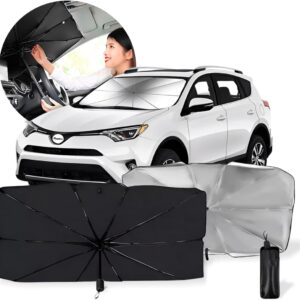 Protetor Solar para Para-brisa Retrátil UV50+ Dobrável com 10 Hastes, Preto e Prata, para Carros, Vans e Caminhonetes IZEAuto Protect