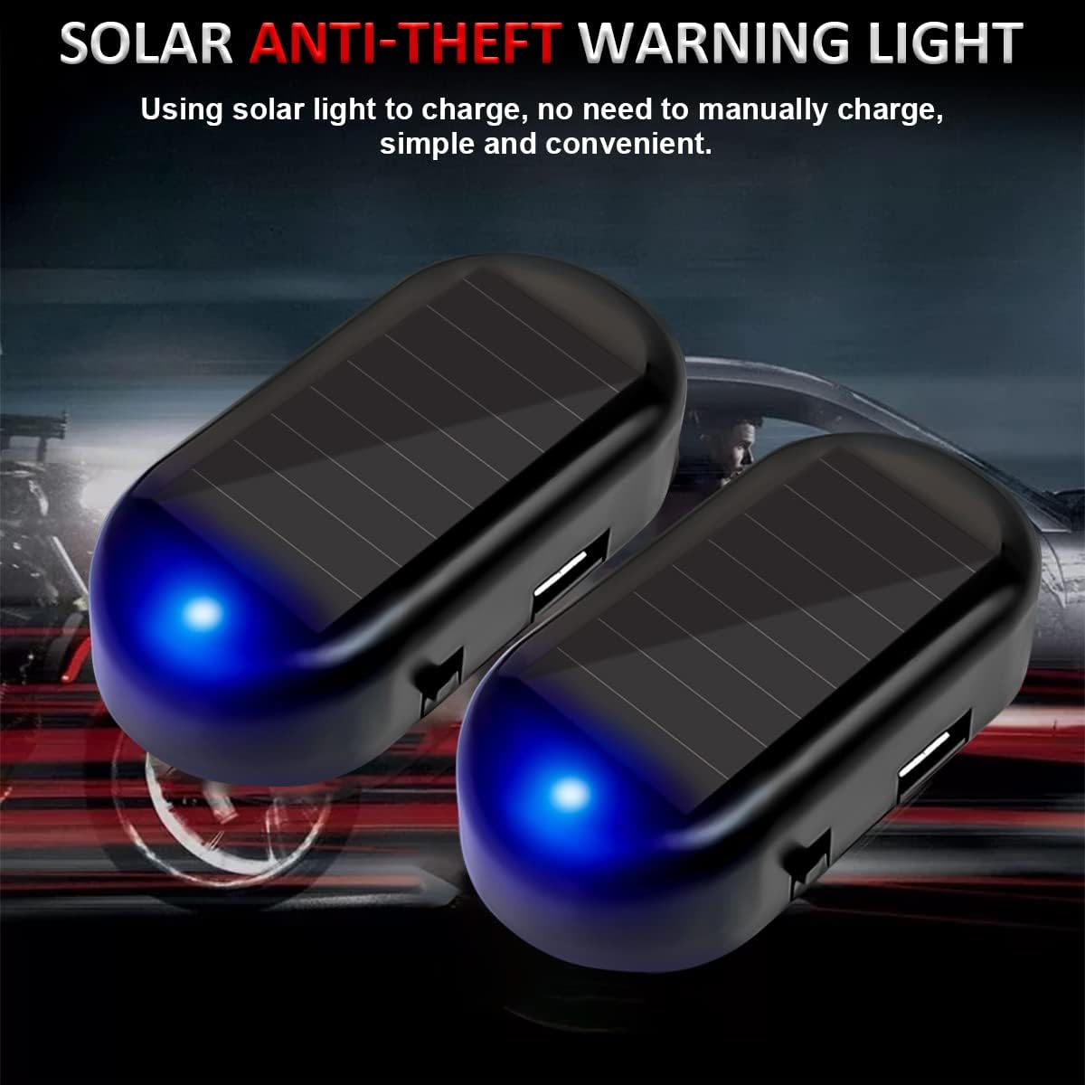Alarme Antifurto Carro Solar USB LED Piscante Azul Sem Fio Instalção Fácil IZEGUARD PRO