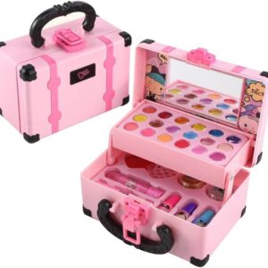 Conjunto de Maquiagem Infantil Lavável 32 Peças com Estojo, Gloss, Sombras, Blush e Acessórios para Nail Art IZE GLOW