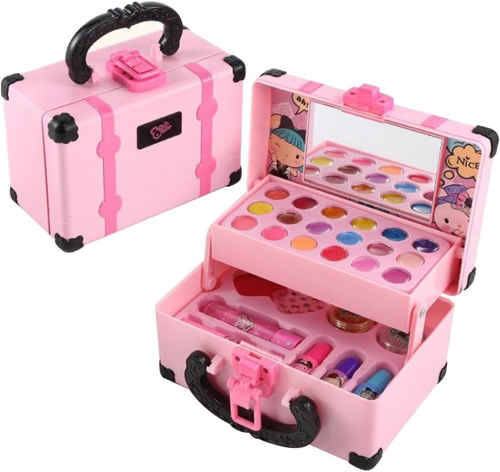 Conjunto de Maquiagem Infantil Lavável 32 Peças com Estojo, Gloss, Sombras, Blush e Acessórios para Nail Art IZE GLOW