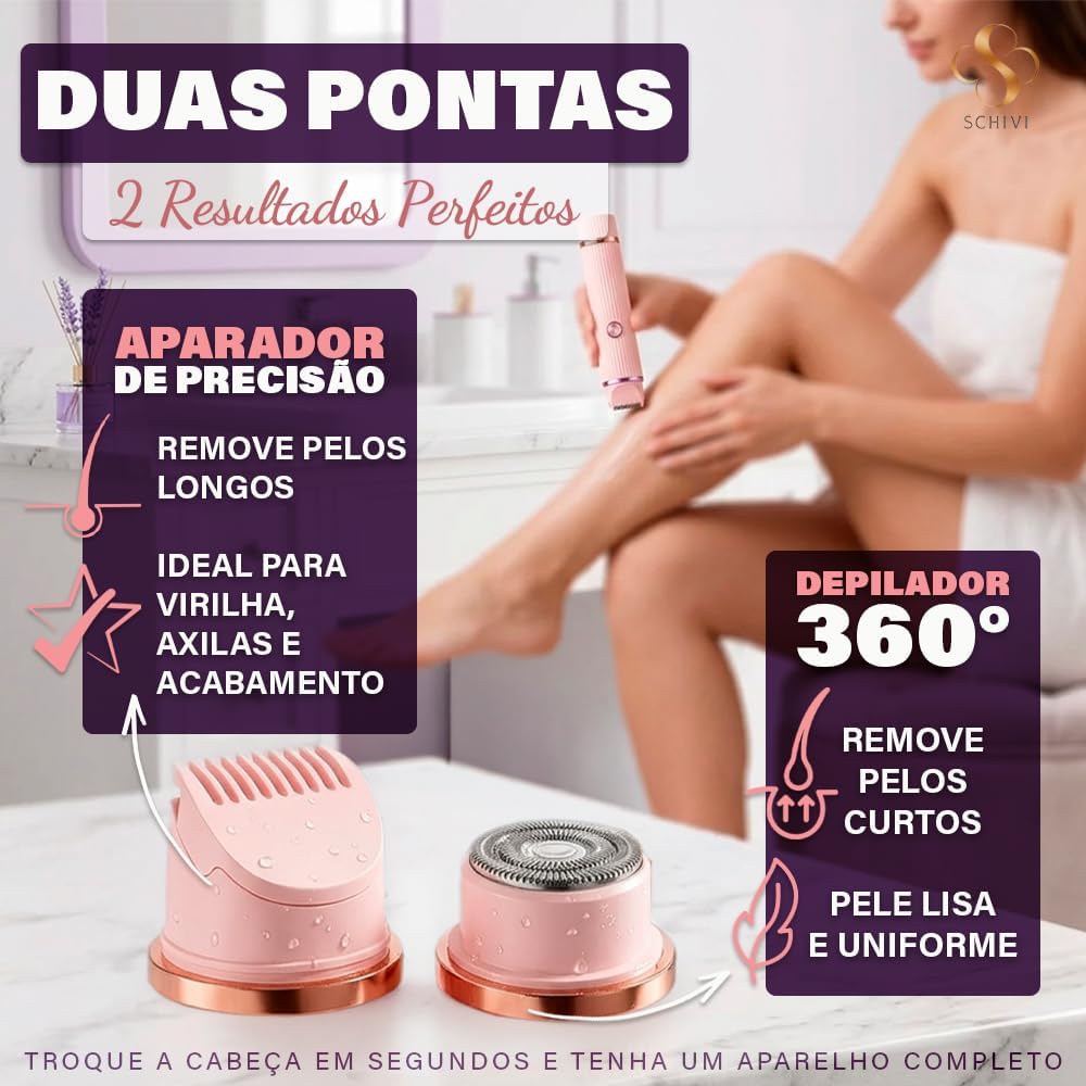 Depilador Elétrico Feminino 2 em 1 Recarregável USB, Portátil e Indolor para Corpo e Rosto, com Cabeça Dupla IZECARE