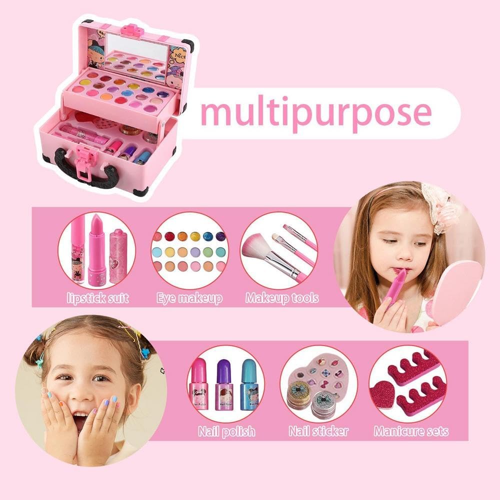 Conjunto de Maquiagem Infantil Lavável 32 Peças com Estojo, Gloss, Sombras, Blush e Acessórios para Nail Art IZE GLOW