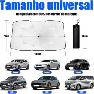 Protetor Solar para Para-brisa Retrátil UV50+ Dobrável com 10 Hastes, Preto e Prata, para Carros, Vans e Caminhonetes IZEAuto Protect