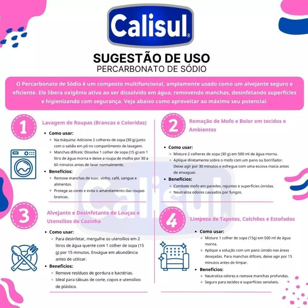 Percarbonato de Sódio 1 kg 100% Puro, Sem Cloro e Biodegradável, Tira Manchas para Roupas e Limpeza da Casa IZE CLEAN