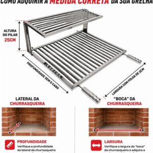 Grelha Uruguaia Inox 430 40 x 50 cm com Descanso Superior, Cabos com Manoplas de Madeira e Proteção Térmica IZECOOK BBQ