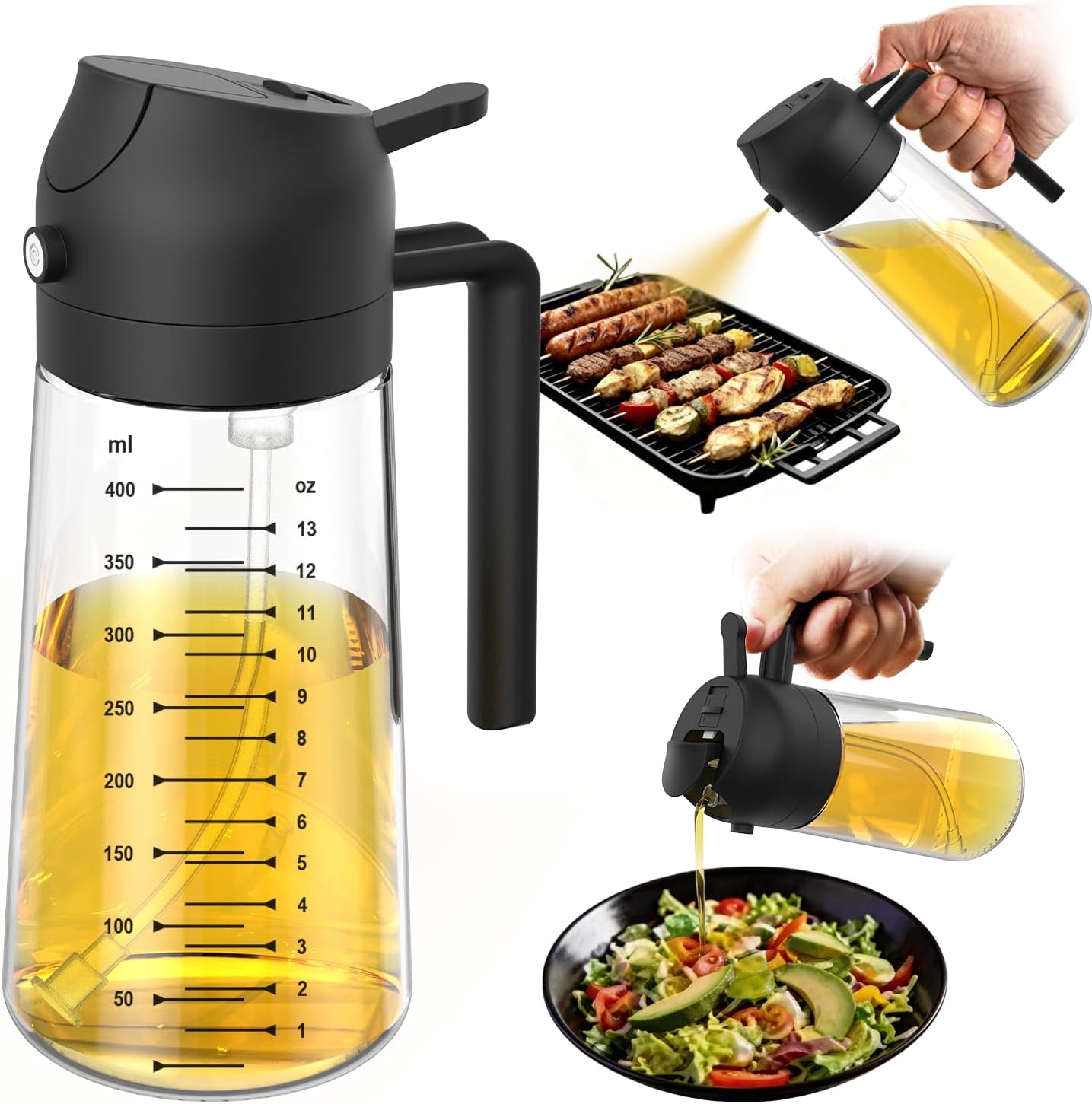 Pulverizador de Azeite 2 em 1 Vidro 470ml Preto Premium IZECOOK PRO