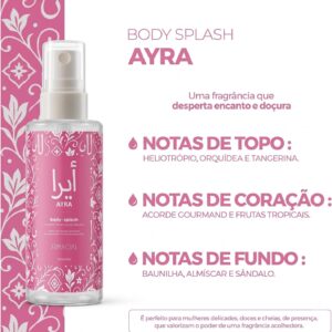 Body Splash Feminino Ayra Primacial 100 ml Floral Gourmand com Baunilha, Tangerina e Sândalo para Uso Diário
