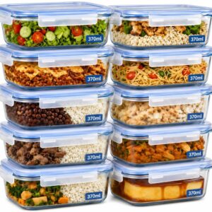 Kit 10 Potes Vidro Borossilicato 370ml Retangular Hermético 4 Travas Freezer Forno Micro-ondas IZELOCK PRO